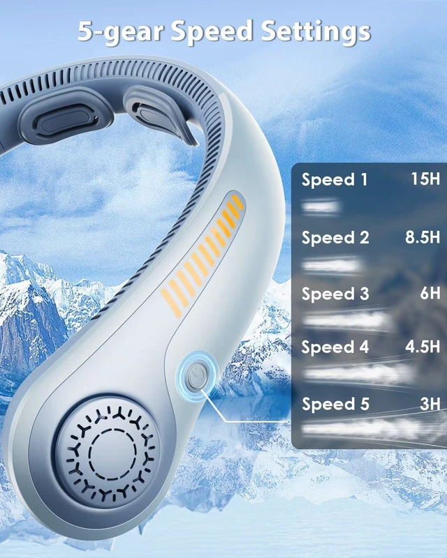 Alt view image 3 of 6 - Portable Neck Fan - Personal Fan, Portable, Hands-Free, USB-C Rechargeable, 5 Speed Adjustable, Neck Support, All-Round Airflow, Bladeless Cooling for Men and