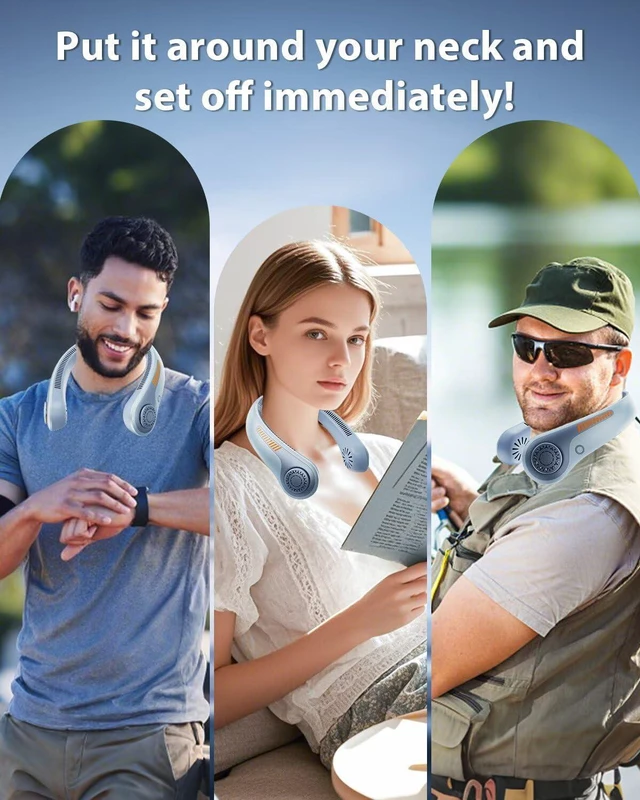 Alt view image 5 of 6 - Portable Neck Fan - Personal Fan, Portable, Hands-Free, USB-C Rechargeable, 5 Speed Adjustable, Neck Support, All-Round Airflow, Bladeless Cooling for Men and