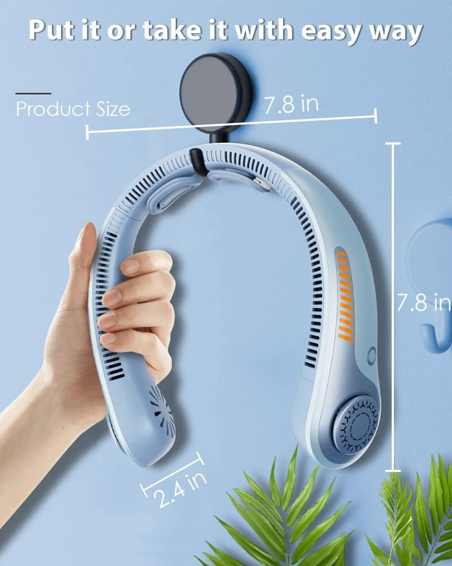 Alt view image 6 of 6 - Portable Neck Fan - Personal Fan, Portable, Hands-Free, USB-C Rechargeable, 5 Speed Adjustable, Neck Support, All-Round Airflow, Bladeless Cooling for Men and