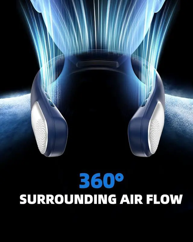 Alt view image 2 of 7 - Neck Fan, LED Display USB Rechargeable Portable Fan,360° Cooling Bladeless Personal Fan, 4000 mAh 3 Speeds Adjustable Wearable Fan for Travel, Home, Office, Men, Women