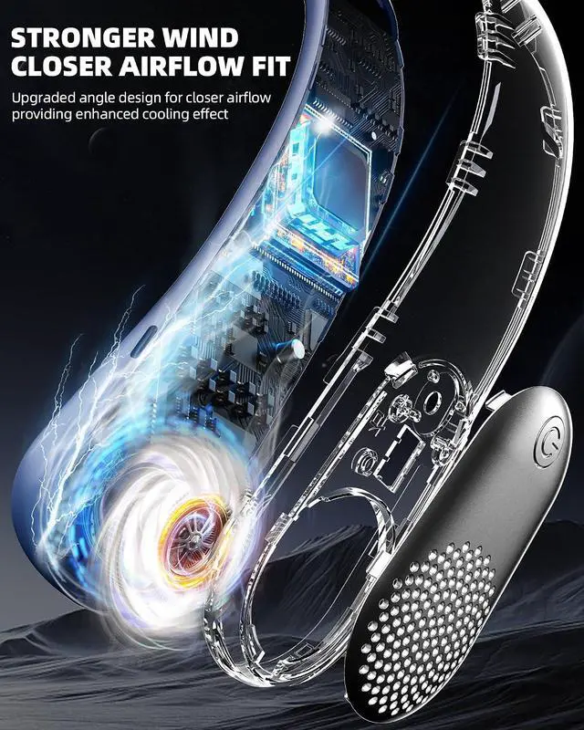 Alt view image 3 of 7 - Neck Fan, LED Display USB Rechargeable Portable Fan,360° Cooling Bladeless Personal Fan, 4000 mAh 3 Speeds Adjustable Wearable Fan for Travel, Home, Office, Men, Women