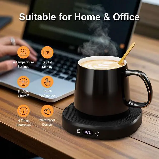 Alt view image 2 of 7 - Coffee Mug Warmer & You are Awesome Mug Set, Electric Cup Warmer with Auto Shut Off, 4 Temperature Setting Smart Beverage Warmer, 8-Hours Auto Shut Off (Simple Pure Black Mug)
