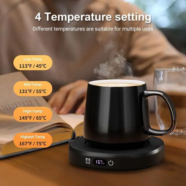 Alt view image 5 of 7 - Coffee Mug Warmer & You are Awesome Mug Set, Electric Cup Warmer with Auto Shut Off, 4 Temperature Setting Smart Beverage Warmer, 8-Hours Auto Shut Off (Simple Pure Black Mug)