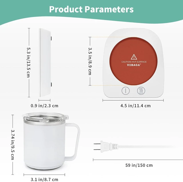 Alt view image 3 of 7 - VOBAGA Coffee Warmer & Mug Warmer for Home Office Home Desk Use, Electric Cup Beverage Warmer with 3 Temperature Settings for Tea, Water, Cocoa with Auto Shut Off After 4 Hours (White Warmer Set)