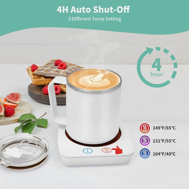 Alt view image 4 of 7 - VOBAGA Coffee Warmer & Mug Warmer for Home Office Home Desk Use, Electric Cup Beverage Warmer with 3 Temperature Settings for Tea, Water, Cocoa with Auto Shut Off After 4 Hours (White Warmer Set)