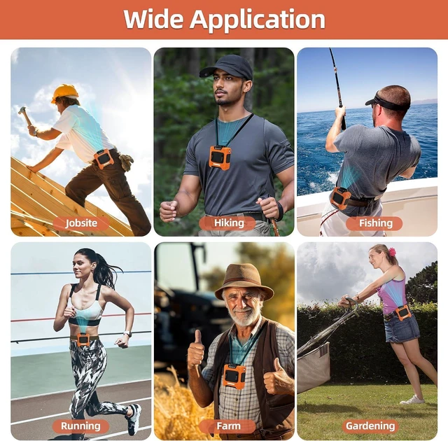 Alt view image 6 of 7 - CHARMP Waist Fan, Clip-on Fan, Belt Fan - Portable Cooling Fan with 10000mAh Battery - 24H Working Time, LED SOS Light - 3 Speeds, 15500RPM Airflow - Shirt Fan for Jobsite, Farming, Fishing