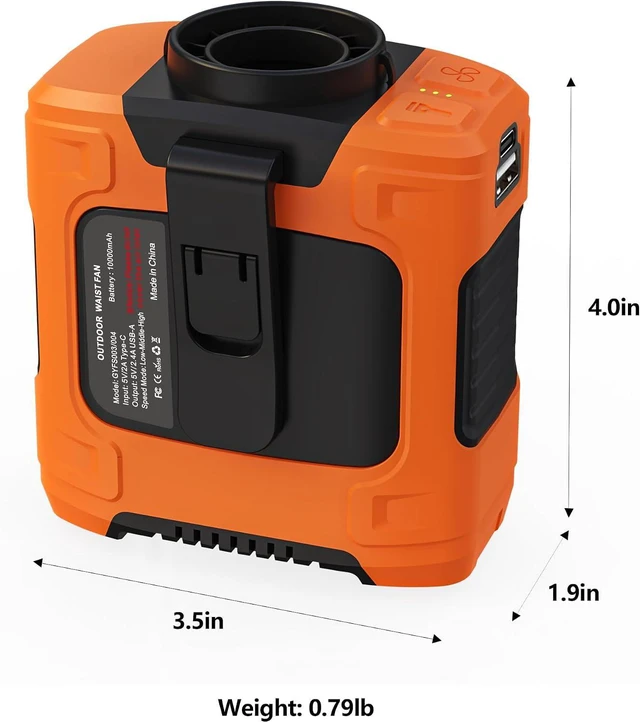 Alt view image 7 of 7 - CHARMP Waist Fan, Clip-on Fan, Belt Fan - Portable Cooling Fan with 10000mAh Battery - 24H Working Time, LED SOS Light - 3 Speeds, 15500RPM Airflow - Shirt Fan for Jobsite, Farming, Fishing