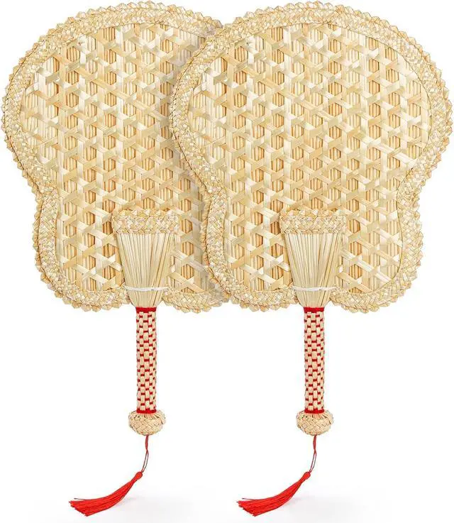 Main image of Goaste 2 Pack Hand Woven Wheat Straw Fan, Rustic Chinese Manual Fan for Summer Cooling, Wedding Palm, Home & DIY Decoration, Elderly Travel Supplies, Personal Gift