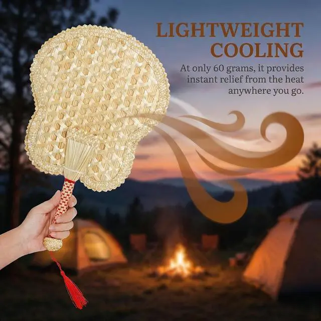 Alt view image 5 of 7 - Goaste 2 Pack Hand Woven Wheat Straw Fan, Rustic Chinese Manual Fan for Summer Cooling, Wedding Palm, Home & DIY Decoration, Elderly Travel Supplies, Personal Gift