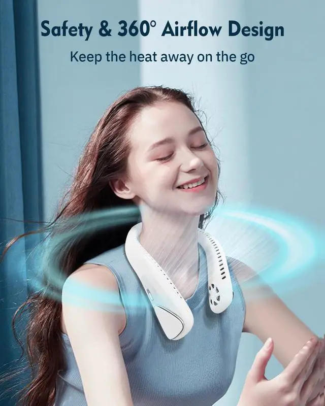 Alt view image 3 of 7 - Bladeless Neck Fans, Portable Neck Fan Rechargeable 5000 mAh, USB-C Powered with 3 Speeds, Personal Fans Round Neck Great For Women Men Kids Home Office Travel Sports Outdoor(White)