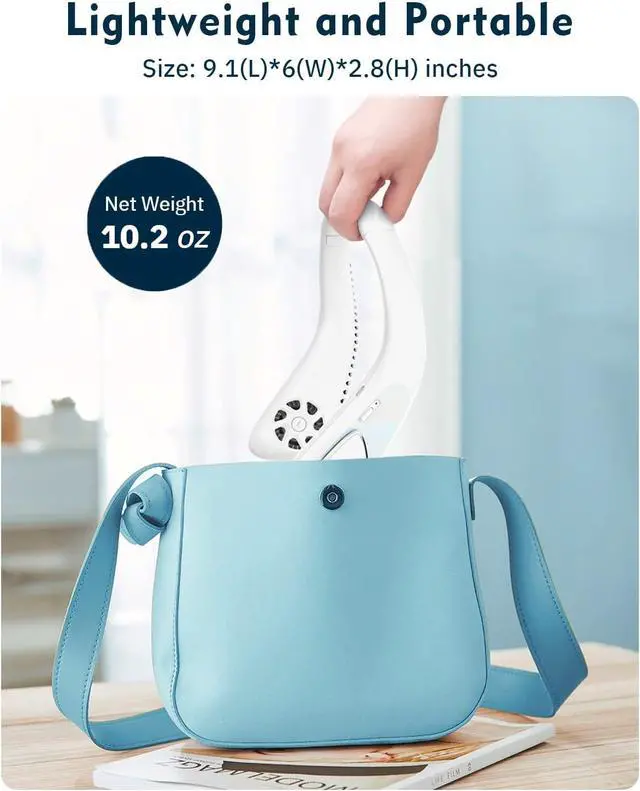 Alt view image 6 of 7 - Bladeless Neck Fans, Portable Neck Fan Rechargeable 5000 mAh, USB-C Powered with 3 Speeds, Personal Fans Round Neck Great For Women Men Kids Home Office Travel Sports Outdoor(White)