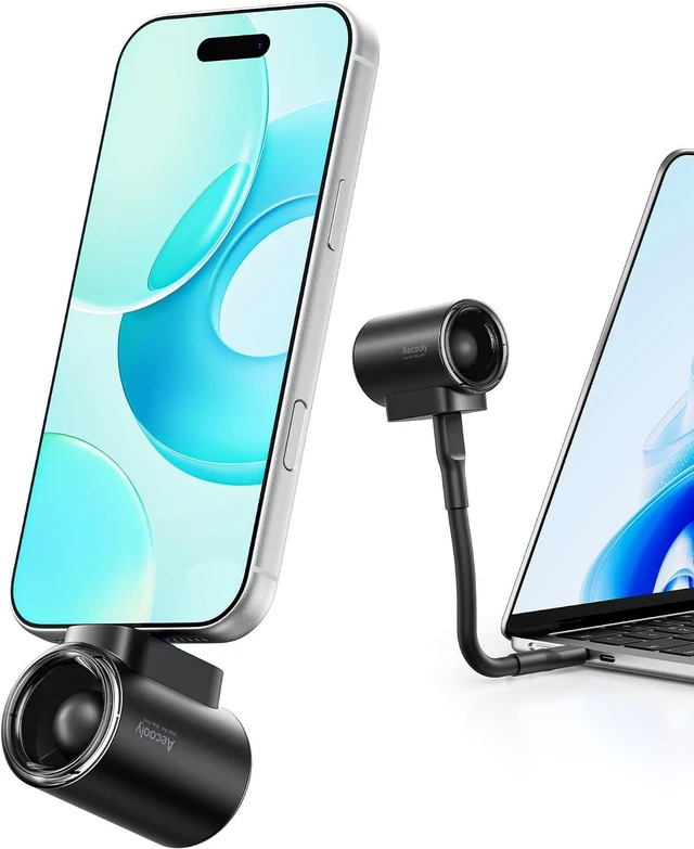 Main image of Aecooly Powerful USB C Phone Fan with Flexible Rod, 17000 RPM High Speed, Compatible with iPhone, iPad, Tablet, 4 Speed Mini Portable Phone Fan Attachment for Summer, Travel, Gifts for Women-Black