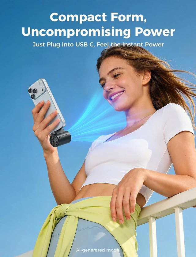 Alt view image 2 of 7 - Aecooly Powerful USB C Phone Fan with Flexible Rod, 17000 RPM High Speed, Compatible with iPhone, iPad, Tablet, 4 Speed Mini Portable Phone Fan Attachment for Summer, Travel, Gifts for Women-Black