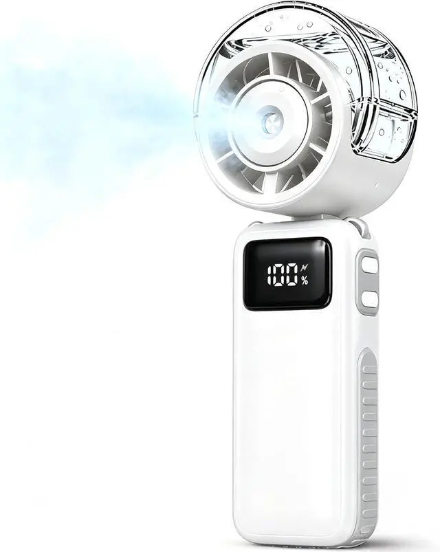 Main image of Portable Handheld Misting Fan Foldable, 6000mAh USB Rechargeable Personal Turbo Cooling Fan,5 Speed Mini Water Spray Fan,3 in 1 Hand/Desk/Neck Mist Fans for Home Outdoor Travel Beach Camping (White)