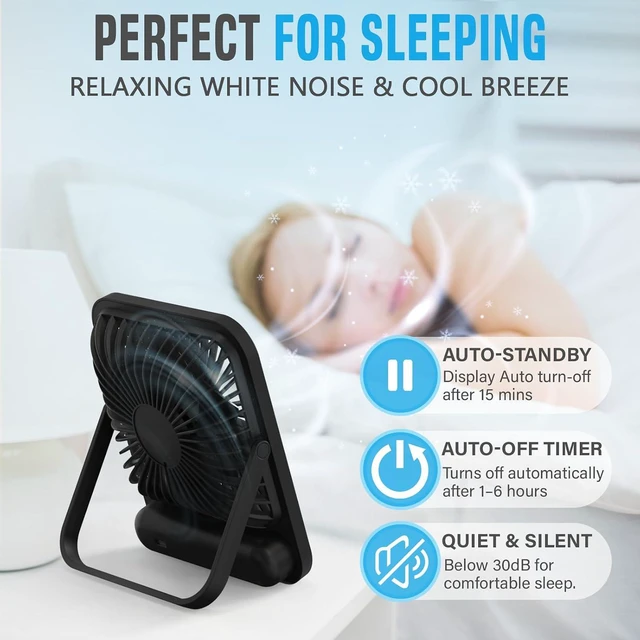 Alt view image 2 of 6 - Nordmoose Travel Fan For Sleeping, Folding Flat Portable Travel Fan, Rechargeable Personal Mini Desk Fan for Office Bedroom, Hotel Room - Cruise Ship Beach Vocation Travel Essentials