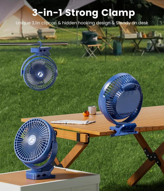 Alt view image 3 of 7 - Korbot 8-inch Clip on Fan -20000mAh Portable Fan Battery Rechargeable with 3 Speeds and Strong Airflow, USB Fan Small Desk Fan Personal Quiet Fan for Office Stroller Bedroom and Camping.