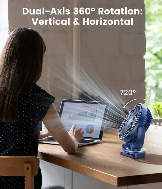 Alt view image 4 of 7 - Korbot 8-inch Clip on Fan -20000mAh Portable Fan Battery Rechargeable with 3 Speeds and Strong Airflow, USB Fan Small Desk Fan Personal Quiet Fan for Office Stroller Bedroom and Camping.