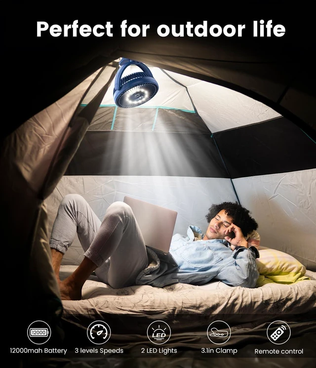 Alt view image 7 of 7 - Korbot 8-inch Clip on Fan -20000mAh Portable Fan Battery Rechargeable with 3 Speeds and Strong Airflow, USB Fan Small Desk Fan Personal Quiet Fan for Office Stroller Bedroom and Camping.