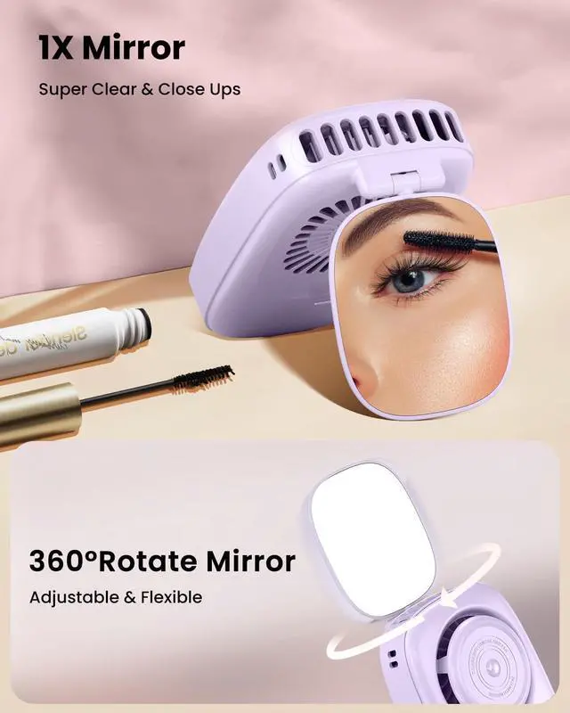 Alt view image 3 of 6 - Gaiatop Mini Neck Fan, Rechargeable Handheld Desk Use, LED Power Display 3 Speed 360°Rotate Mirror for Lash Makeup, Cute Camera Design Small Portable USB Fans Personal Cooling Travel Essentials