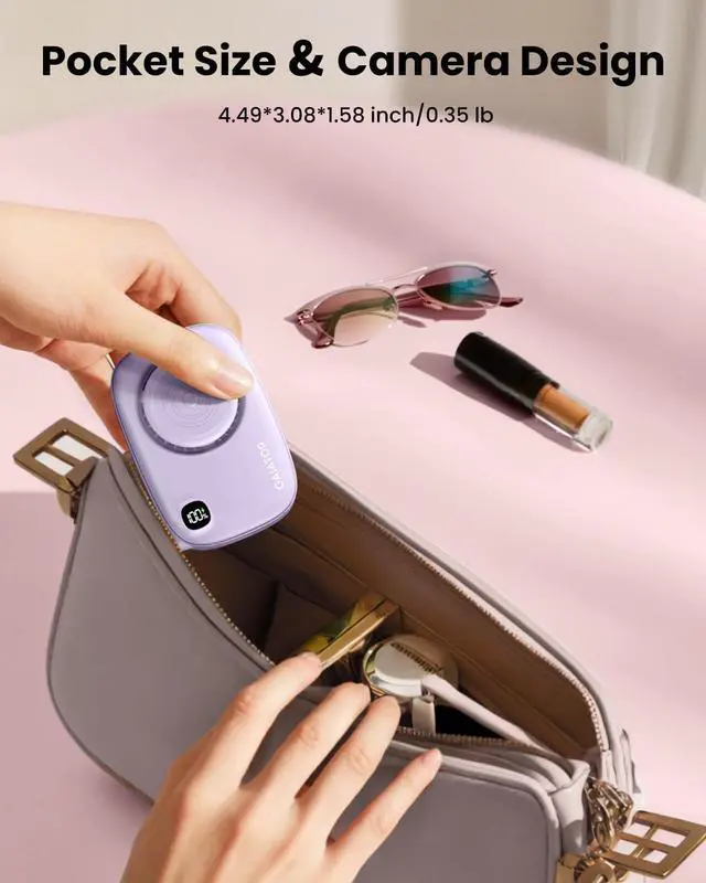 Alt view image 4 of 6 - Gaiatop Mini Neck Fan, Rechargeable Handheld Desk Use, LED Power Display 3 Speed 360°Rotate Mirror for Lash Makeup, Cute Camera Design Small Portable USB Fans Personal Cooling Travel Essentials
