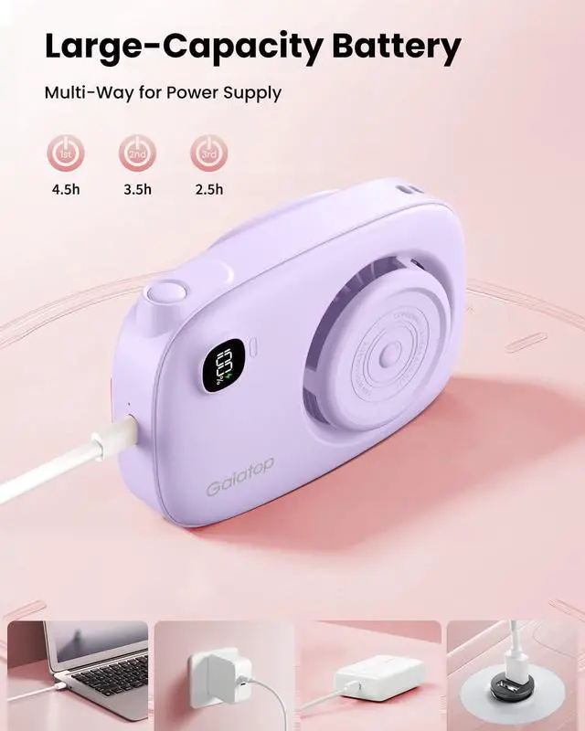 Alt view image 5 of 6 - Gaiatop Mini Neck Fan, Rechargeable Handheld Desk Use, LED Power Display 3 Speed 360°Rotate Mirror for Lash Makeup, Cute Camera Design Small Portable USB Fans Personal Cooling Travel Essentials