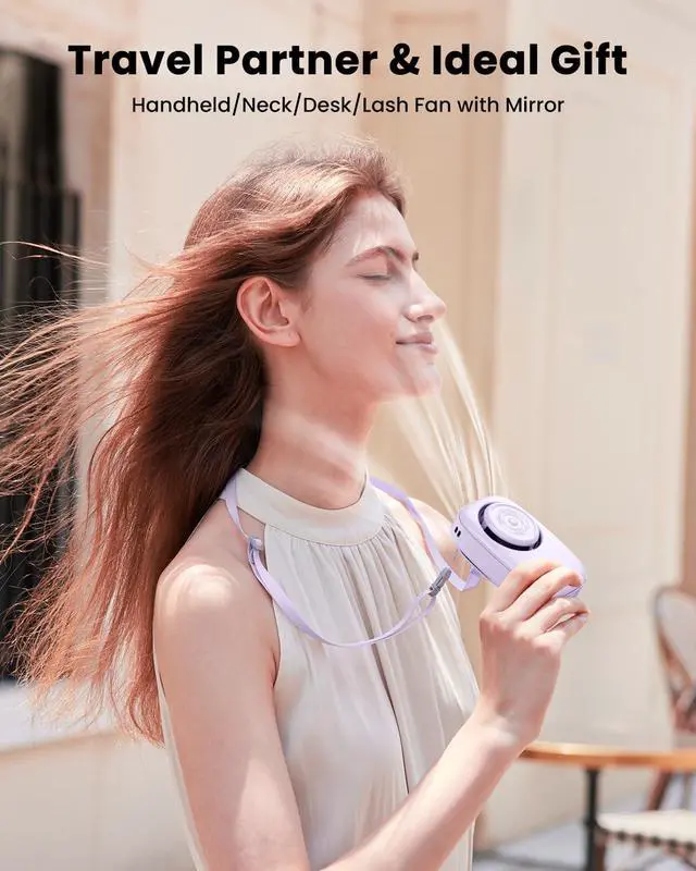 Alt view image 6 of 6 - Gaiatop Mini Neck Fan, Rechargeable Handheld Desk Use, LED Power Display 3 Speed 360°Rotate Mirror for Lash Makeup, Cute Camera Design Small Portable USB Fans Personal Cooling Travel Essentials