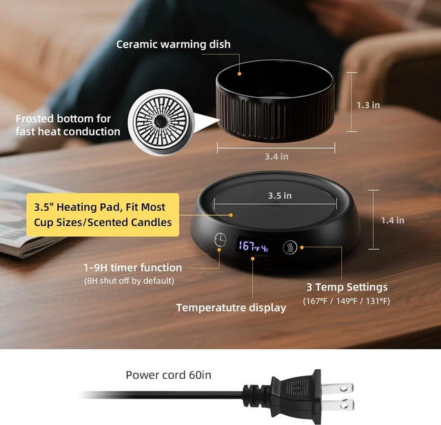 Alt view image 6 of 7 - Mug Warmer for Desk, Electric Coffee Cup Warmer 8H Auto Shut Off Candle Warmer for Home Office, Smart Tea Beverage Coffee Warmer with 3 Temperature Setting, Wax Melt Warmer Scented Oil Wax Cube Melter