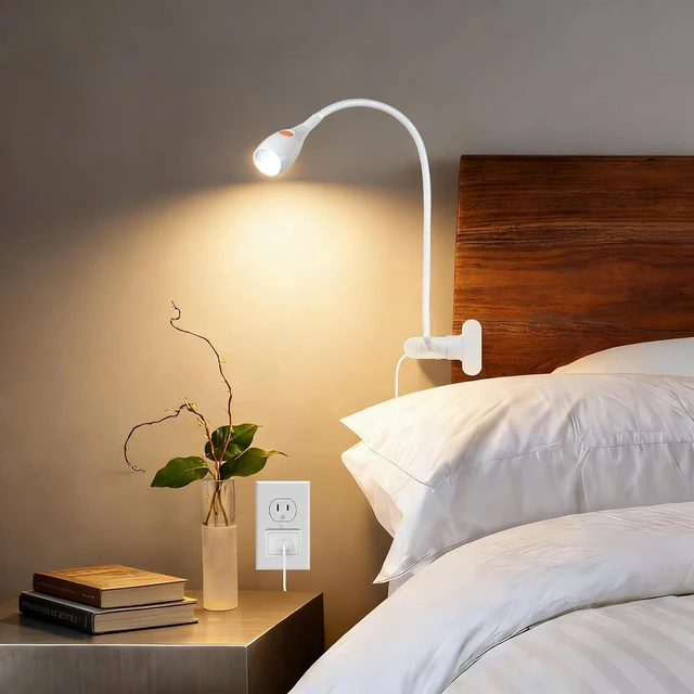 Main image of acegoo Minimalist Reading Light for Bed Headboard Dimmable White Book Light Clip on Lamp with USB-C Adapter, Flexible Neck & Handy Lamp Head Switch, CRI 90+