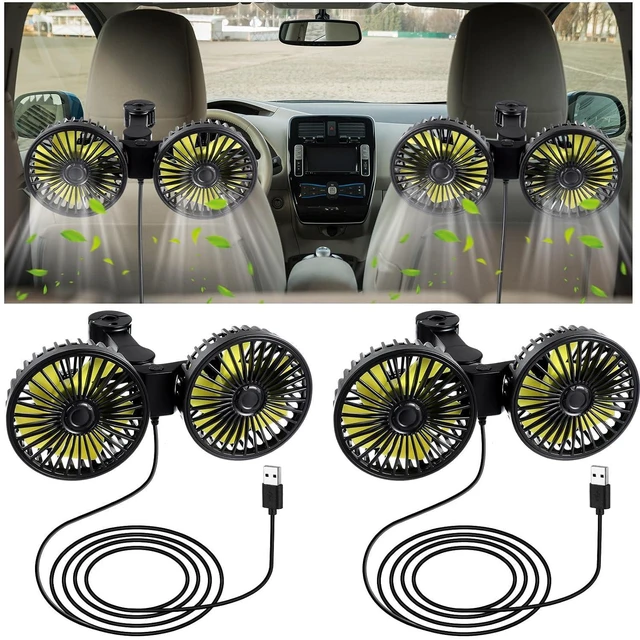 Main image of Tujoe 2 Pcs Dual Head Car Fan 12v Low Noise Car Seat Rear Seat 360 Degree Rotatable Portable Cooling Fan for Vehicles, SUV, RV, Boat(USB Style)