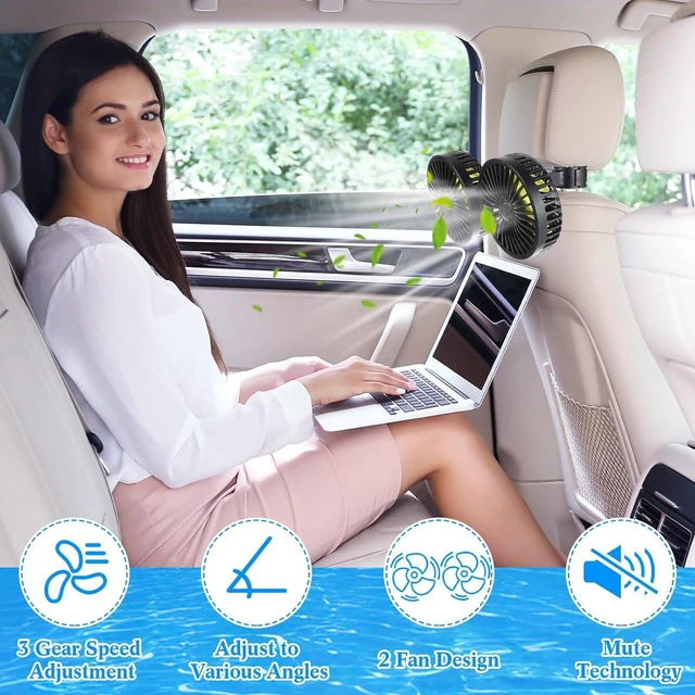 Alt view image 6 of 6 - Tujoe 2 Pcs Dual Head Car Fan 12v Low Noise Car Seat Rear Seat 360 Degree Rotatable Portable Cooling Fan for Vehicles, SUV, RV, Boat(USB Style)