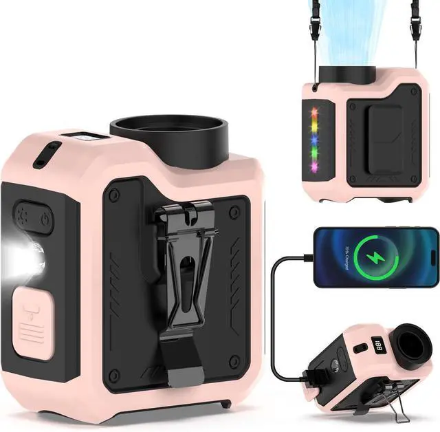 Main image of 7-in-1 Multi-Use Portable Waist Clip Turbo Fan,Personal Wearable Rechargeable Powerful Cooling Fan,10000mAh,24H Lasting,LED Display, Flashlight,Neck Handheld Outdoor Fans,Gifts for Men Women (Pink)