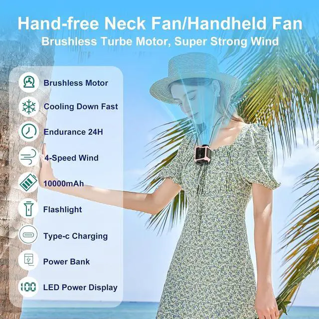 Alt view image 6 of 7 - 7-in-1 Multi-Use Portable Waist Clip Turbo Fan,Personal Wearable Rechargeable Powerful Cooling Fan,10000mAh,24H Lasting,LED Display, Flashlight,Neck Handheld Outdoor Fans,Gifts for Men Women (Pink)