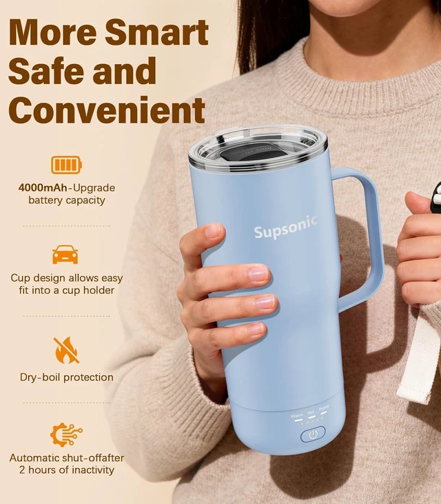 Alt view image 4 of 7 - Supsonic - 20oz Self Heating Mug, Electric Coffee Mug Warmer Set with Auto Shut Off, Rechargeable Temperature Heating for Beverage, Coffee at Home & Outdoor, Heated Coffee Mug Gifts for Men Women | S3