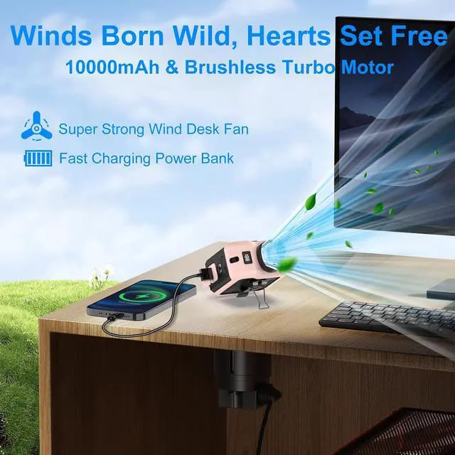 Alt view image 7 of 7 - 7-in-1 Multi-Use Portable Waist Clip Turbo Fan,Personal Wearable Rechargeable Powerful Cooling Fan,10000mAh,24H Lasting,LED Display, Flashlight,Neck Handheld Outdoor Fans,Gifts for Men Women (Pink)