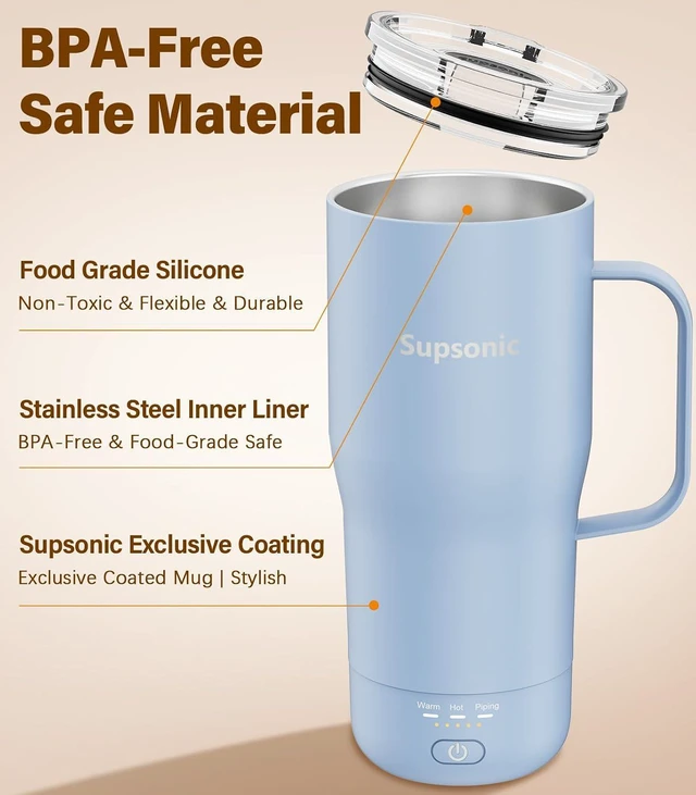 Alt view image 6 of 7 - Supsonic - 20oz Self Heating Mug, Electric Coffee Mug Warmer Set with Auto Shut Off, Rechargeable Temperature Heating for Beverage, Coffee at Home & Outdoor, Heated Coffee Mug Gifts for Men Women | S3