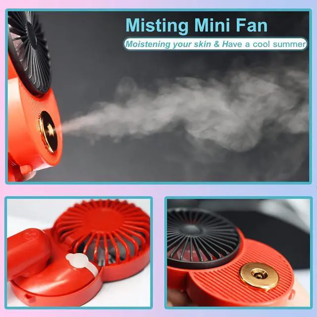 Alt view image 2 of 6 - LACOVIA Cute Mouse Misting Mini Fan, Handheld Portable USB Rechargeable Fan with 3 Adjustable Speeds, Foldable For Travelling(Pink)
