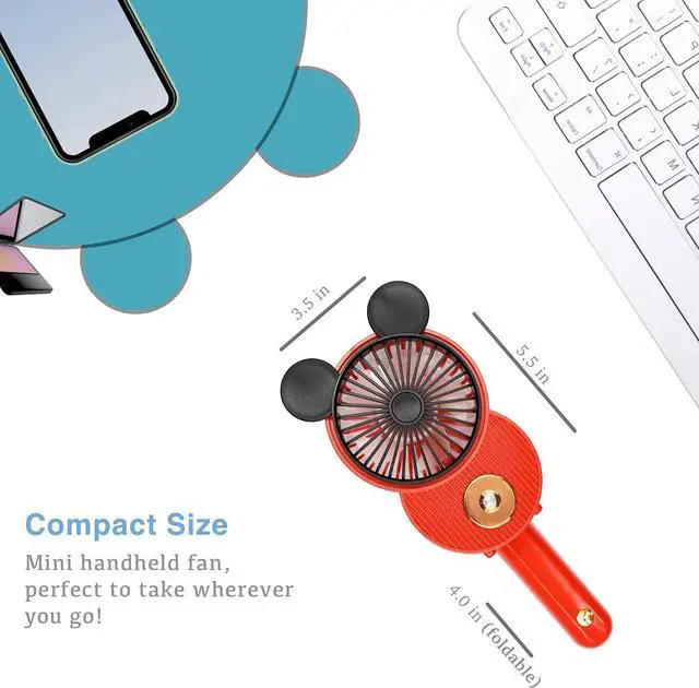 Alt view image 4 of 6 - LACOVIA Cute Mouse Misting Mini Fan, Handheld Portable USB Rechargeable Fan with 3 Adjustable Speeds, Foldable For Travelling(Pink)