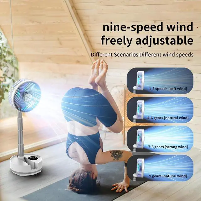 Alt view image 3 of 7 - Socool 8 inch Portable Fan-Battery Operated Fan, Oscillating Rechargeable Fan with 20000mAh, Remote Control LED Lights, 112Hrs Works, Portable Foldable Fan for Camping travel Outdoor
