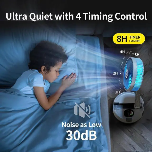 Alt view image 6 of 7 - Socool 8 inch Portable Fan-Battery Operated Fan, Oscillating Rechargeable Fan with 20000mAh, Remote Control LED Lights, 112Hrs Works, Portable Foldable Fan for Camping travel Outdoor