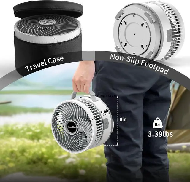 Alt view image 7 of 7 - Socool 8 inch Portable Fan-Battery Operated Fan, Oscillating Rechargeable Fan with 20000mAh, Remote Control LED Lights, 112Hrs Works, Portable Foldable Fan for Camping travel Outdoor