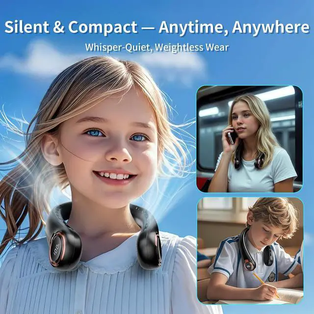 Alt view image 6 of 7 - BNBZ Portable Neck Fan, 6000mAh Rechargeable Fan Blows Cold Air with LED Display, 4 Speeds, 20H Runtime, Quiet Wearable 360° Personal Cooling Fan for Outdoor Travel Work Gym,Fireplace Fans