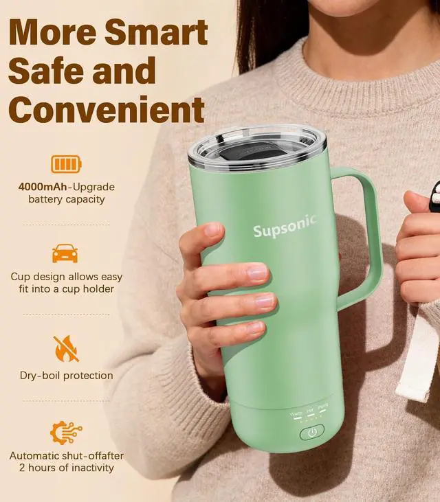 Alt view image 4 of 7 - Supsonic - 20oz Self Heating Mug, Electric Coffee Mug Warmer Set with Auto Shut Off, Rechargeable Temperature Heating for Beverage, Coffee at Home & Outdoor, Heated Coffee Mug Gifts for Men Women | S3