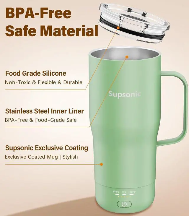 Alt view image 6 of 7 - Supsonic - 20oz Self Heating Mug, Electric Coffee Mug Warmer Set with Auto Shut Off, Rechargeable Temperature Heating for Beverage, Coffee at Home & Outdoor, Heated Coffee Mug Gifts for Men Women | S3