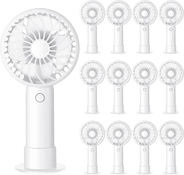 Main image of Tujoe 12 Pcs Mini Portable White Handheld 3 Speed Personal USB Rechargeable Fan with Base, Lightweight, Ideal for Events, Weddings, Parties