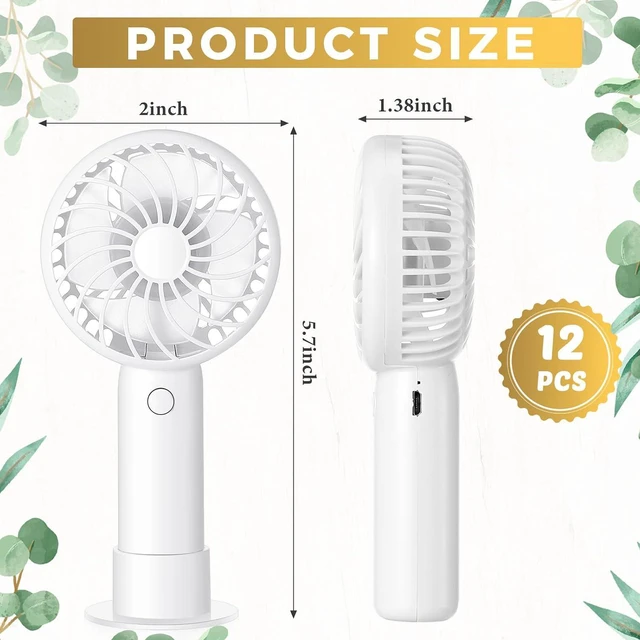 Alt view image 2 of 7 - Tujoe 12 Pcs Mini Portable White Handheld 3 Speed Personal USB Rechargeable Fan with Base, Lightweight, Ideal for Events, Weddings, Parties