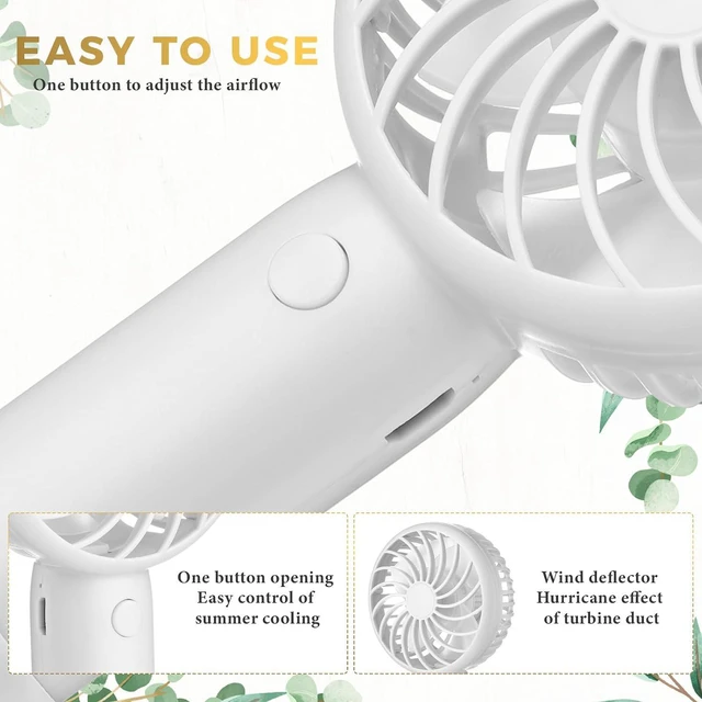 Alt view image 3 of 7 - Tujoe 12 Pcs Mini Portable White Handheld 3 Speed Personal USB Rechargeable Fan with Base, Lightweight, Ideal for Events, Weddings, Parties
