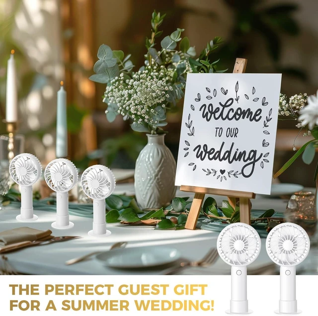 Alt view image 5 of 7 - Tujoe 12 Pcs Mini Portable White Handheld 3 Speed Personal USB Rechargeable Fan with Base, Lightweight, Ideal for Events, Weddings, Parties