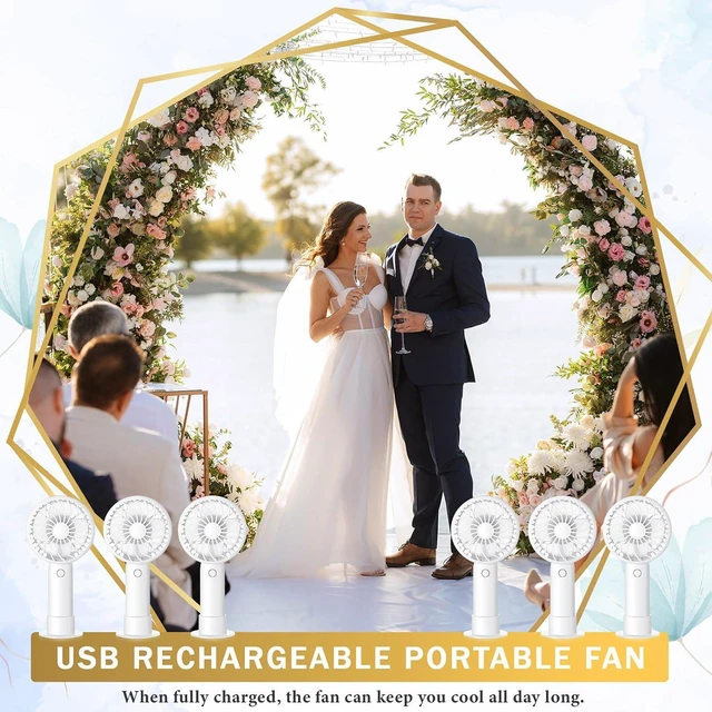 Alt view image 6 of 7 - Tujoe 12 Pcs Mini Portable White Handheld 3 Speed Personal USB Rechargeable Fan with Base, Lightweight, Ideal for Events, Weddings, Parties