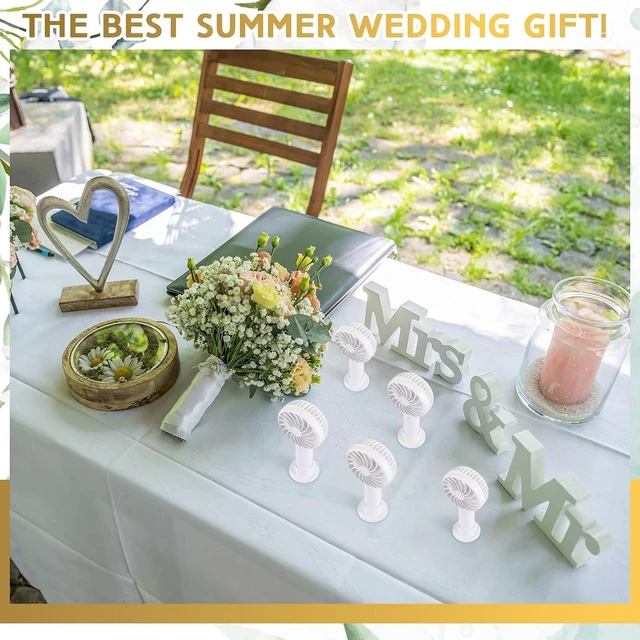 Alt view image 7 of 7 - Tujoe 12 Pcs Mini Portable White Handheld 3 Speed Personal USB Rechargeable Fan with Base, Lightweight, Ideal for Events, Weddings, Parties