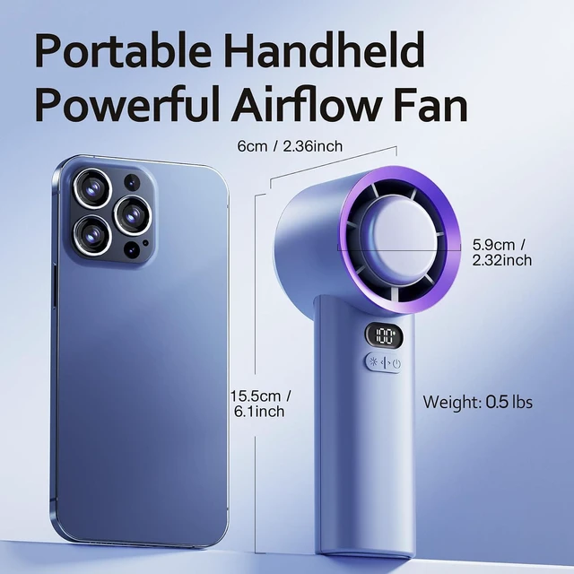 Alt view image 4 of 7 - Rican Handheld Portable Hand Fan with Air Cooling Cooler High Speed Rechargeable Power Electric USB Personal Hand Held Turbo Small Mini Pocket for Outdoor Travel